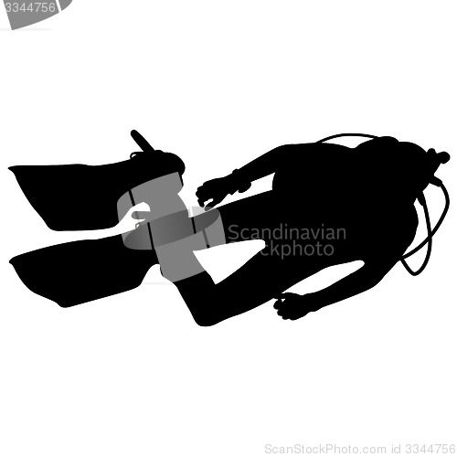 Image of Black silhouette scuba divers.