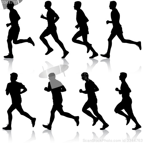 Image of Set of silhouettes. Runners on sprint, men. illustration.