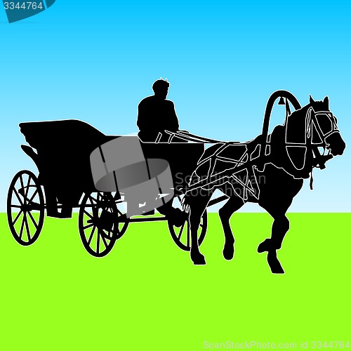 Image of Silhouette  horse and carriage  with coachman. illustrati