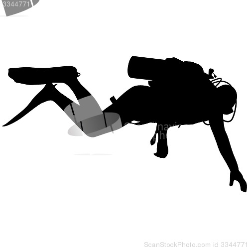 Image of Black silhouette scuba divers.