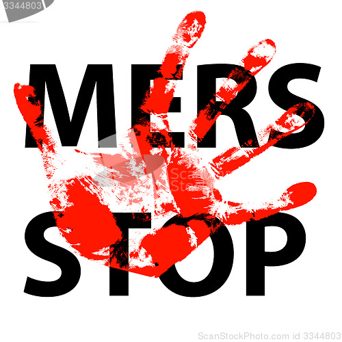 Image of Hand print Stop Mers Corona Virus sign.  