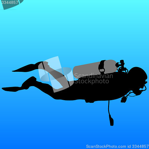 Image of Black silhouette scuba divers. illustration.