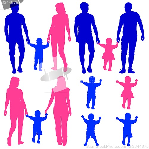 Image of Blue, pink silhouettes Gay, lesbian couples and family 