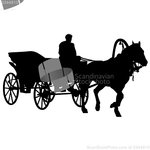 Image of Silhouette  horse and carriage  with coachman. 