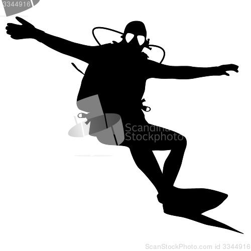 Image of Black silhouette scuba divers.