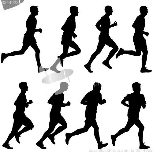 Image of Set of silhouettes. Runners on sprint, men. illustration.