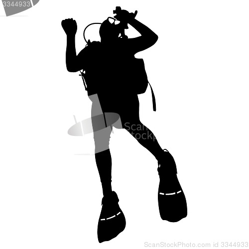 Image of Black silhouette scuba divers.