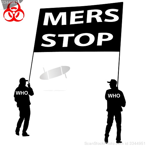 Image of People carry a poster Stop Mers Corona Virus sign.  