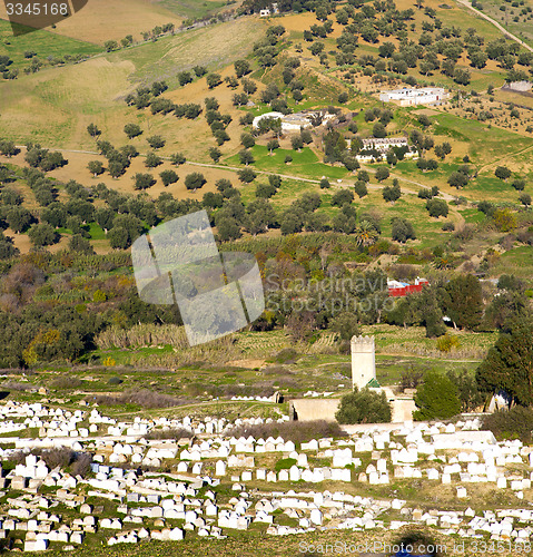 Image of from high in the village morocco africa field and constructions