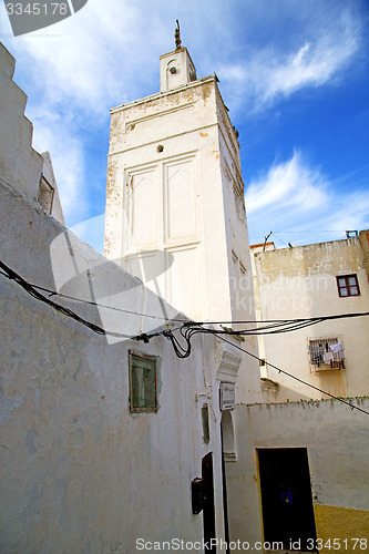 Image of  mosque muslim the history   in morocco  sky