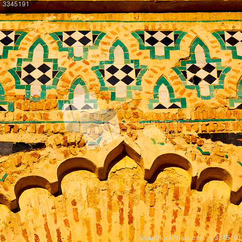 Image of old door in morocco africa ancien and wall ornate blue yellow