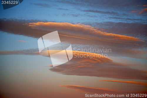 Image of sunrise in the colored   white soft clouds and abstract  
