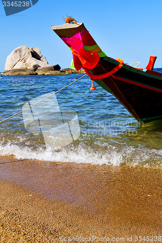 Image of prow asia  the  kho tao bay isle white  beach    rocks   boat   