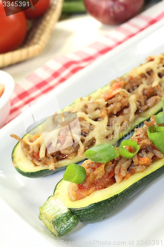 Image of fresh stuffed courgette with ground beef and cheese