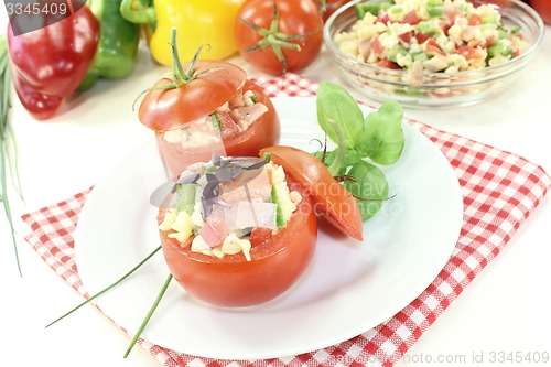 Image of stuffed tomatoes with pasta salad