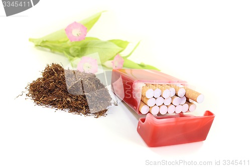 Image of Tobacco with cigarettes case and leafs