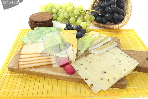 Image of Slices of cheese with grapes