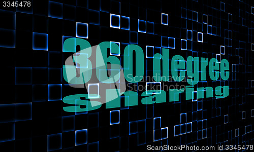 Image of Pixelated words 360 degree sharing on digital background