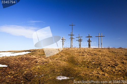 Image of crosses on the hill. Belarus