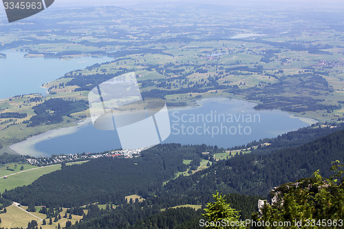 Image of Bavarian lake Bannwaldsee from above