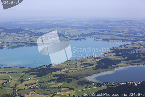 Image of Bavarian lake Forggensee from above