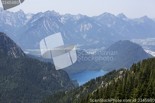 Image of Bavarian lake Alpsee from above