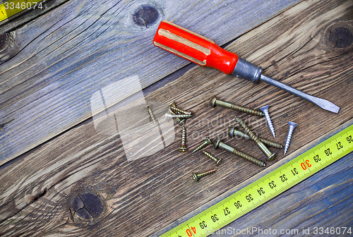 Image of group of screw with a screwdriver