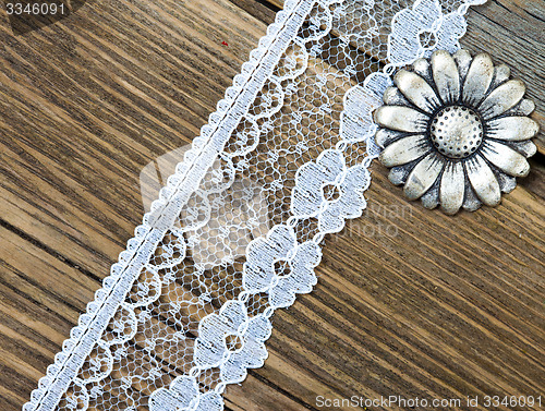 Image of vintage button and lace tape