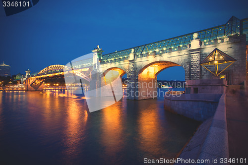 Image of night cityscape of Moscow with bridge Andreevsky