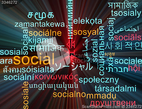 Image of Social multilanguage wordcloud background concept glowing