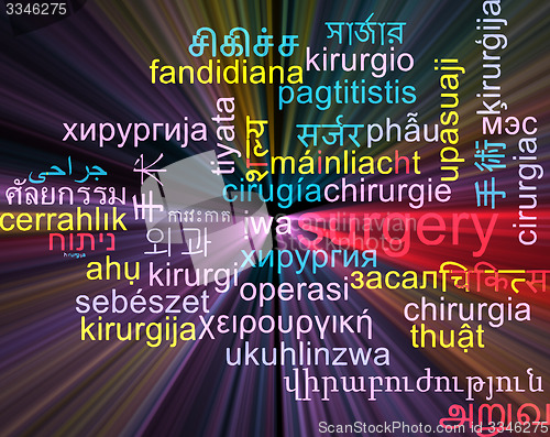 Image of Surgery multilanguage wordcloud background concept glowing