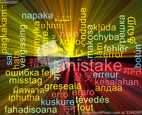 Image of Mistake multilanguage wordcloud background concept glowing