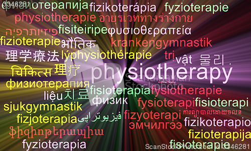 Image of Physiotherapy multilanguage wordcloud background concept glowing