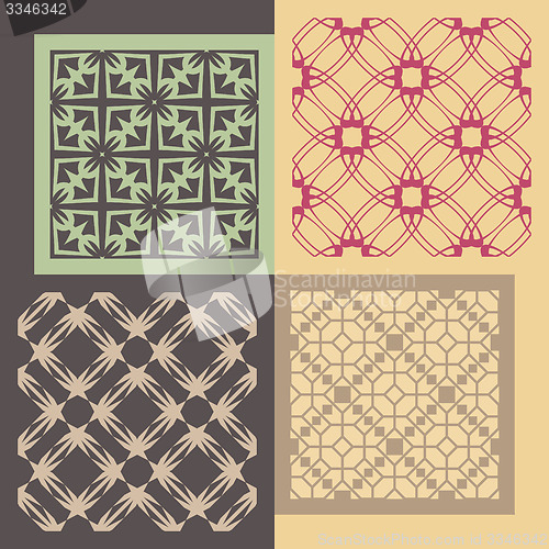 Image of Set of four seamless patterns. Vintage geometric ornaments. 