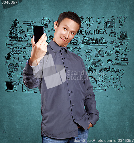 Image of Asian Man Making A Selfie
