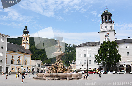 Image of Salzburg, Austria - June 29, 2015: Fountain in Residence Square,