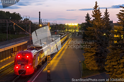 Image of Train on railway station at night