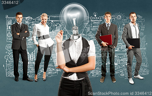 Image of Business Team With Lamp Head