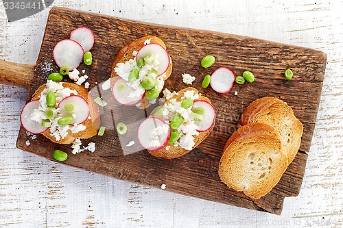 Image of toasted bread with radish and cottage cheese