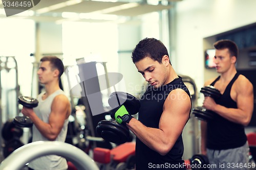 Image of group of men with dumbbells in gym