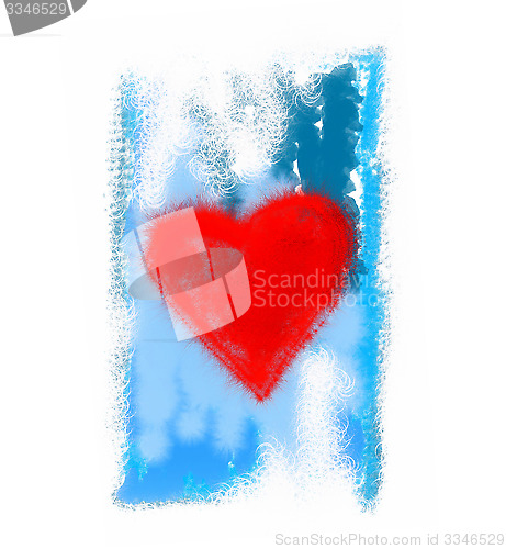 Image of Abstract bright red heart on blue background