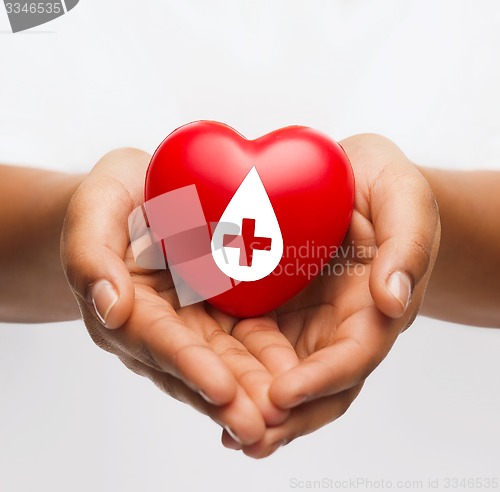 Image of female hands holding red heart with donor sign