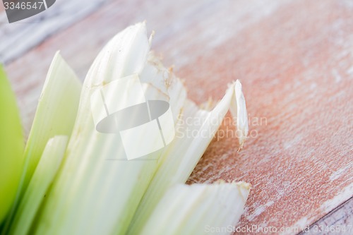 Image of close up of celery stems on table