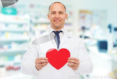 Image of male pharmacist with heart at drugstore