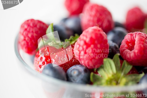 Image of close up of summer berries in glass bowl