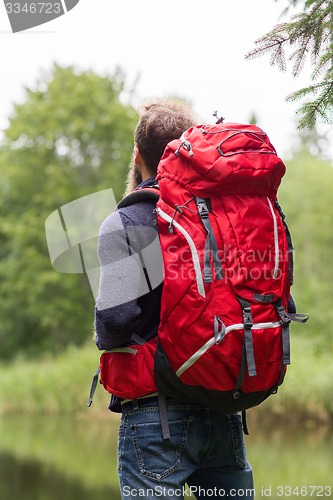 Image of man with red backpack hiking