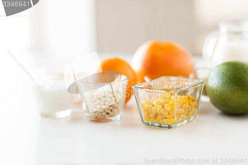 Image of close up of food ingredients on table