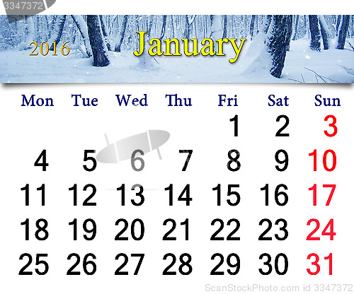 Image of calendar for January 2016