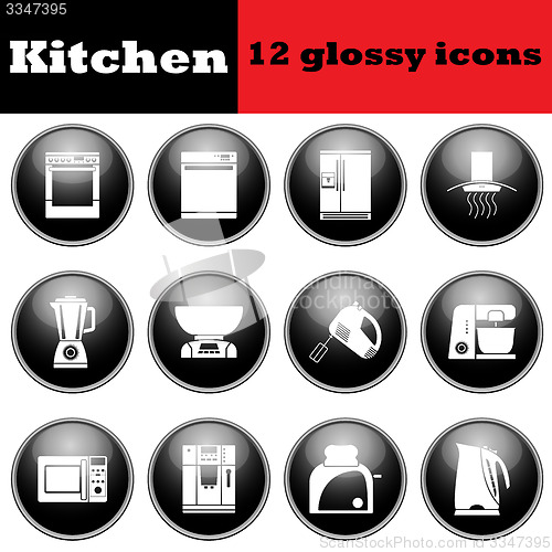 Image of Set of glossy kitchen equipment glossy icons