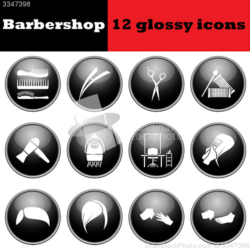 Image of Set of barbershop glossy icons